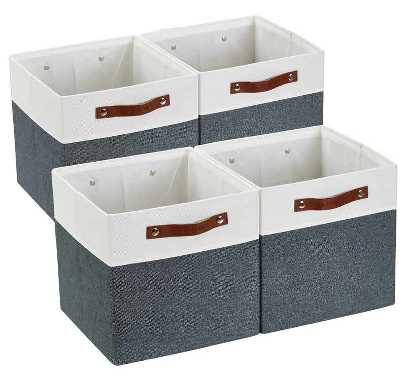 DECOMOMO Fabric Cube Storage Bins - Storage Baskets for Shelves, Cube Storage Organizer for Kallax and Cubbies (Slate Grey & White, 11 inch Cube) - 4 Pack - Image 1